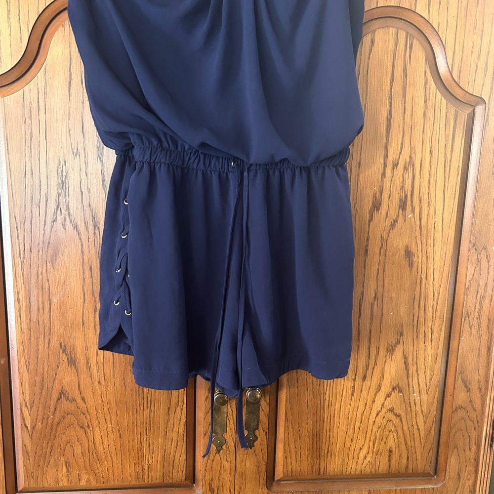 Navy Blue Romper with Drawstring Waist